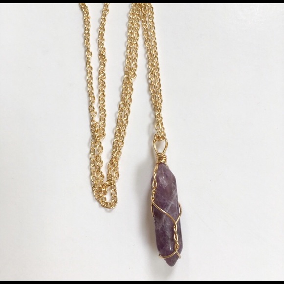 Natural Spiritual Amethyst Crystal Wired Necklace - Picture 2 of 8
